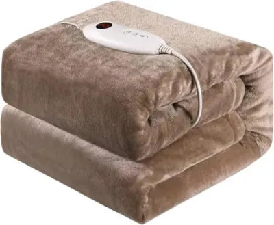Immagine prodotto di Coperta elettrica 180x130 cm – Marrone – Coperta elettrica per 1 persona – Flanella – 6 livelli di temperatura – Lavabile – Protezione contro il surriscaldamento – Timer