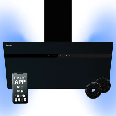 Produktbild von KKT KOLBE A+++ Dunstabzugshaube 90 cm 782 cbm/h Kopffreie Wandhaube Edelstahl schwarzes Glas WLAN RGBW-LED-Beleuchtung SensorTouch Bedienung STYLE9005SMAO