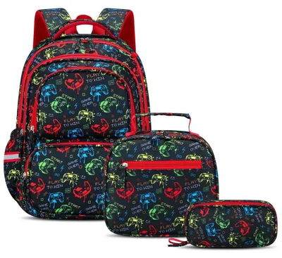 Produktbild von 3-teiliges Schulrucksack-Set Jungen 1. Klasse mit Federmäppchen & Brotdose, 25L, Reflektoren