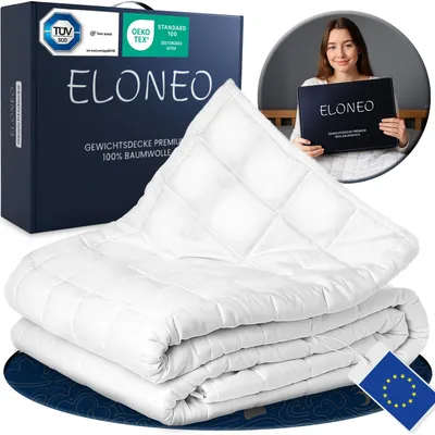 Productafbeelding van ELONEO Gewichtdeken, 135x200 cm, met 9 kg, gewichtdeken gemaakt van 100% katoen, ontspanningsdeken en anti-stress therapiedeken