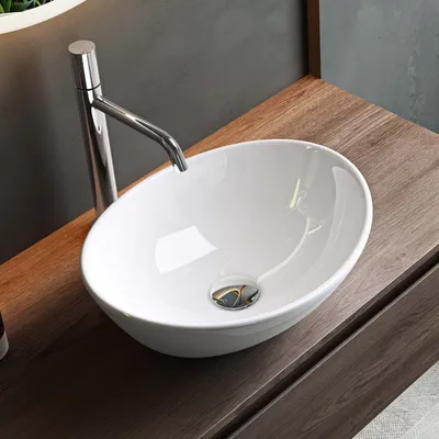 Produktbild von Mai & Mai Waschbecken Aufsatzwaschbecken 42x34x14,5cm Waschschale aus Keramik mit Nano-Versiegelung in Glänzend Weiß Brüssel205