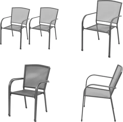 Image de vidaXL Chaise de jardin empilable 2 pcs acier gris - Chaise de jardin - Chaise empilable - Chaises empilables