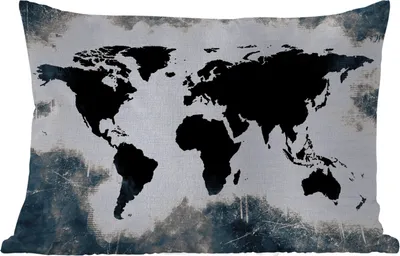 Produktbild von MuchoWow® Outdoor Kissen - Weltkarte - Holz - Schwarz - 60x40 cm - Wetterfest - Lounge Kissen - Zierkissen - Kissen für Innenräume