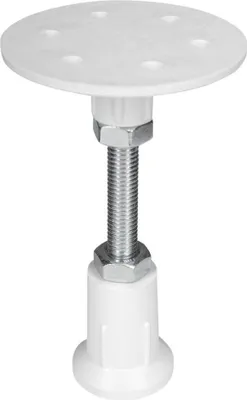 A white adjustable foot for a shower tray.