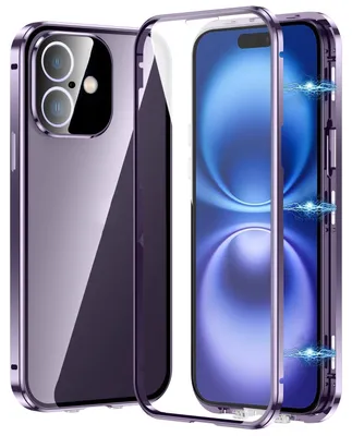 Produktbild von Für Apple iPhone 16 Handy Tasche 360 Magnet Glas Bumper Metall Hülle Etuis Case Cover