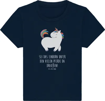Produktbild von Mr. & Mrs. Panda  T-Shirt Einhorn Stolzieren 24. - 36. Monat - French Navy - Geschenk, Pferd, Bunt, Einhörner, Babyshirt, Unicorn, Baby, Kinder Shirt, Jerseyshirt