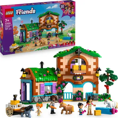 Produktbild von LEGO Friends Ponyhof & Stall - Kreatives Spielset mit 2 Spielfiguren, 2 Mikro-Figuren und 4 Tieren - Kreatives Pferde Spielzeug - Kinder Geschenk für Mädchen und Jungen ab 7 Jahren 42654