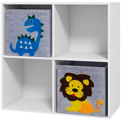 Image de Armoire de rangement pour enfants avec 4 compartiments et 2 tiroirs | Couleur : Blanc, Gris | Dimensions : 61,8 x 29,9 x 61,8 cm