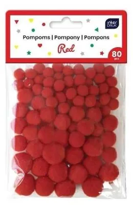 Image de Pompons décoratifs, 80 pièces, rouge - INTERDRUK