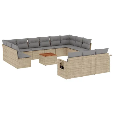 Produktbild von vidaXL 14-tlg. Garten-Sofagarnitur mit Kissen Beige Poly Rattan