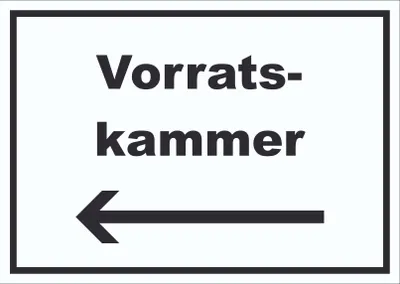 Produktbild von Vorratskammer Schild mit Text Richtungspfeil links Pantry Reserve waagerecht A0 Rückseite selbstklebend