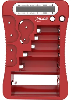 Image de Testeur de piles InLine® avec écran LCD, pour piles rondes/boutons et piles 9 V, rouge