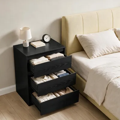 Produktbild von VASAGLE Kommode, Aufbewahrungsschrank, mit 3 Schubladen, für Schlafzimmer, 40 x 60 x 75 cm, modern, ebenholzschwarz