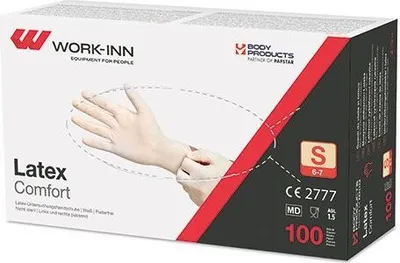 Produktbild von 1000 "WORK-INN" Handschuhe, Latex puderfrei "Comfort" weiss - natur Größe S