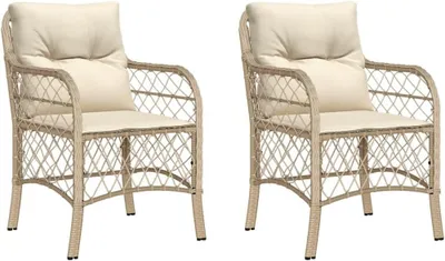 Produktbild von 2 Gartenstühle aus beigem Poly-Rattan mit Kissen