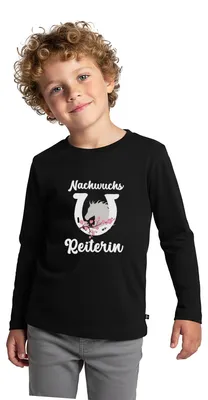 Produktbild von Spreadshirt Nachwuchs Reiterin | Hufeisen Pferdeliebe Kinder Premium Langarmshirt, 98/104 (2 Jahre), Schwarz