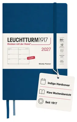 Image de Calendrier hebdomadaire LEUCHTTURM1917 pour 2027, édition brochée (format B6+), en anglais, couleur indigo, couverture rigide