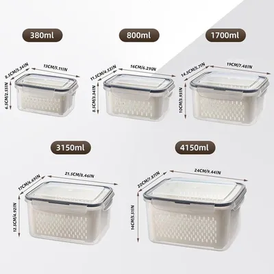 Set von 5 Transparenten Kunststoff-Aufbewahrungsboxen für den Kühlschrank - Ideal für Obst, Gemüse und Fleischlagerung