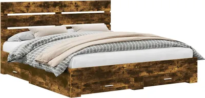 Immagine prodotto di Struttura letto con testiera in legno effetto noce, 200 x 200 cm