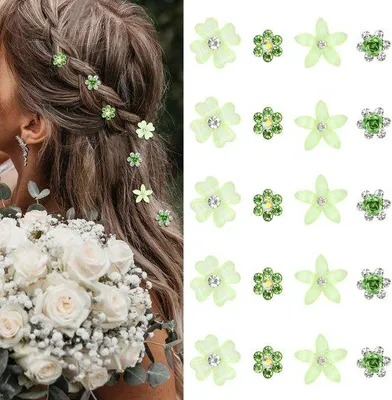 Image de Petites barrettes vertes ornées de strass pour femmes