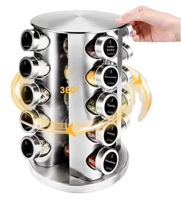 Immagine prodotto di Scaffale per spezie, girevole a 360°, con flaconi di vetro ermetici, set da 20 pezzi