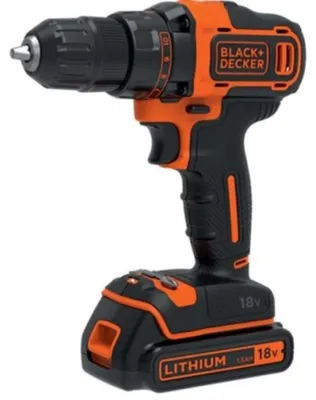Obrázok produktu pre Black & Decker BDCDC18HTSA-QW, Pištoľová vŕtačka, Kľúč, Čierna, Oranžová, 2,5 cm, 1 cm, Batérie