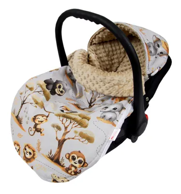 Produktbild von BabyLux Sommerfußsack 90 cm – Sommer Fußsack für Babyschale, Kinderwagen & Buggy – Baumwolle / Minky 149. Beige + Dschungel