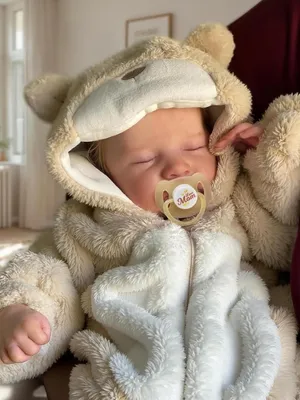 Productafbeelding van Een 45 cm groot, volledig beschilderd knuffelbeer-onesie, met een realistisch poppenfiguur en een lichaam van katoen