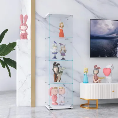 Immagine prodotto di Vetrina in vetro con 4 strati di vetro temperato, 1 porta con serratura, colore bianco, dimensioni 43 x 36 x 164 cm