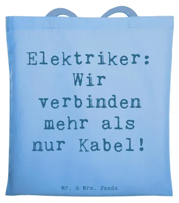 Produktbild von Mr. & Mrs. Panda Tote Bag Spruch Elektriker Verbindungen - Sky Blue - Geschenk, Elektrotechnik Beruf, Elektroniker, Geschenke, Shopping Tasche, Jutebeutel, Einkaufstasche