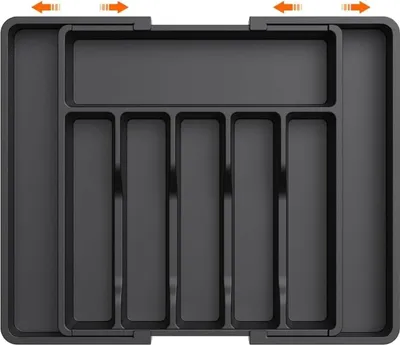 Produktbild von Besteckkasten fš¹r Schubladen Einstellbar Breite 34-57 cm,Besteckeinsatz 8 F?cher Verstellbarer Kunststoff Schubladen Organizer š¹r L?ffel Messe und Gabeln, Schwarz