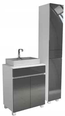 Zdjęcie produktu dla komoda pod umywalkę 60cm + słupek łazienkowy 30+s / 90cm szary połysk