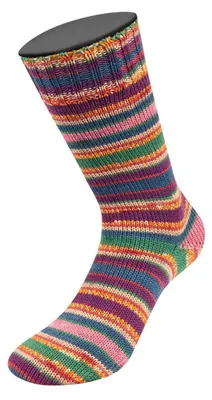 Produktbild von Lana Grossa - Meilenweit 100g Merino Extrafine Coccole 3806 natur orange smaragd erika rotviolett weiß petrolblau rosa gestreift