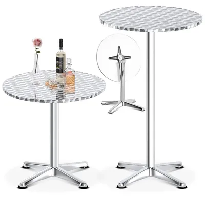 Image de Table pliante 3-en-1, style bistrot, diamètre 60 cm, 3 hauteurs, argentée