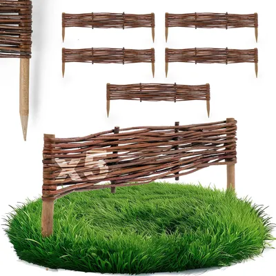 Produktbild von 5 x BOGATECO Beeteinfassung aus Weide | 60 cm Lang & 10 cm Hoch | Holz-Zaun Rasenkante | Weiden-Zaun Steckzaun