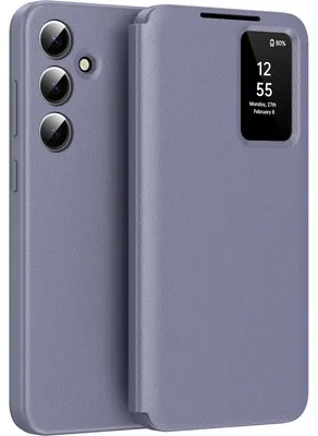 Produktbild von Leder Flip Case für Samsung Galaxy A55, Smart View Fenster Handyhülle mit Kartenfach Lila