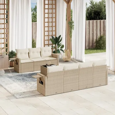Produktbild von Design 8-tlg. Garten-Sofagarnitur mit Kissen Beige Poly Rattan, Gartenmöbel-Sets 2024 Neu