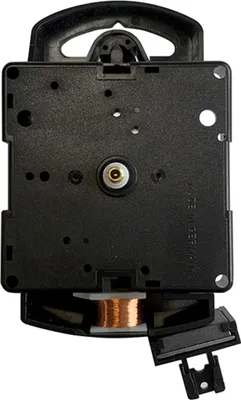 The back of a clock movement mechanism.