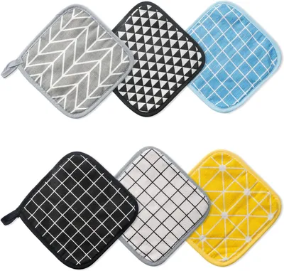 Produktbild von 6er Set Topflappen mit Tasche 17 x 17 cm aus Baumwolle für Küche und Backen