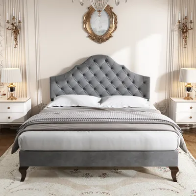 A bedroom scene with a bed as the central focus.
