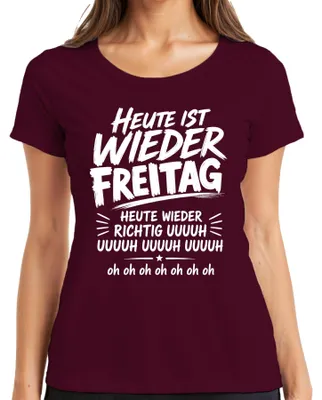Productafbeelding van Vandaag is het weer vrijdag. "Echt waar?" T-shirt, sarcastisch, voor dames, bordeauxrood, maat 3XL