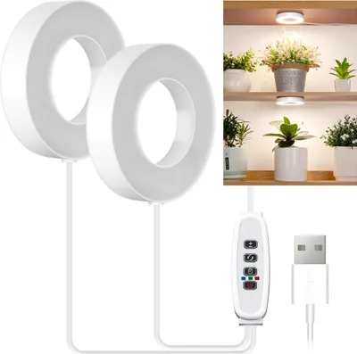 Produktbild von Decke wachsen Licht für Indoor-Pflanzen, 48 LEDs Vollspektrum-LED-Halo-Pflanzenlicht, 5V sichere Spannung wachsende Lampe mit 4/8/12H Auto-Schalter, 4 dimmbare Helligkeitsstufen 2Rund