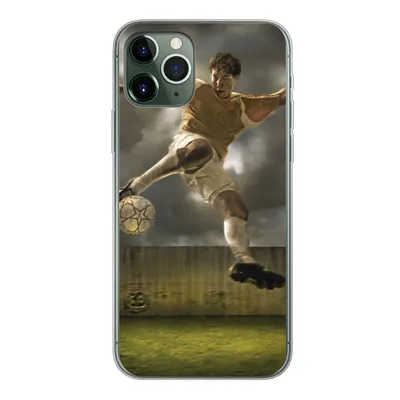 Produktbild von MuchoWow® Handyhülle Schutzhülle Hülle für iPhone 11 Pro Eine Illustration eines Fußballspielers, der den Ball schießt - Jungen - Kinder Silikon Softcase Handy Hülle - Handy
