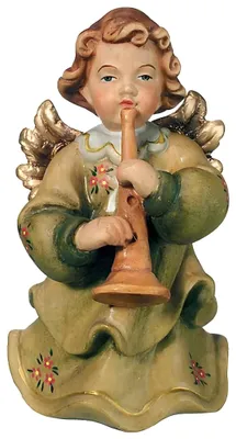 Engel mit Klarinette, 8 cm, handbemalt, Holzfigur