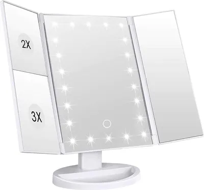 Produktbild von Intirilife Schminkspiegel mit LED - Beleuchteter Kosmetikspiegel Makeup Tischspiegel Klappbar Weiß
