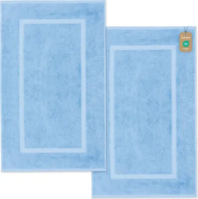 Produktbild von Lavea® 2er Set Badematte 50x80 cm – rutschfeste, Waschbare Badematten 100% Baumwolle, Frottierserie Elena – Saugstark, Strapazierfähig - Delphinblau