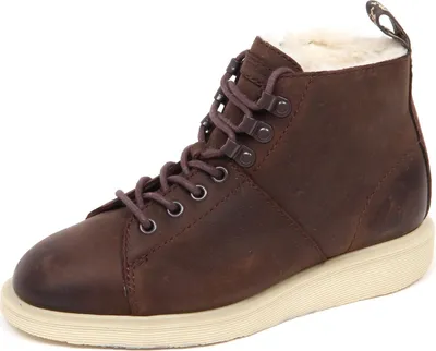 Produktbild von E1276 (ohne Originalverpackung), braune Sneaker für Damen, Marke DR. MARTENS, Vintage-Modell, mit Innenfutter aus Kunstfell. Damen-Schuh