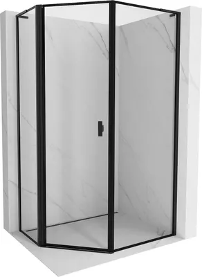 Produktbild von Mexen Mist L asymmetrische fünfeckige Duschkabine, links öffnend, 80 x 100 cm, schwarzer Rahmen, schwarz - 8A8L-080-100-70-70-L