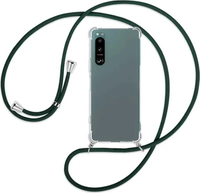Produktbild von Handykette Backcover-Schutzhülle mit Band (Metall silberfarben) für Sony Xperia 5 IV (6.1'') - dunkelgrün