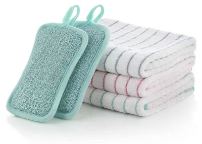 Productafbeelding van Putz- en keukendoeken van viscose gemaakt van bamboe - 3 bamboe-viscose vaatdoeken - Extra absorberende schoonmaakdoeken - Zachte bamboe-viscose doeken en 2 reinigingssponges